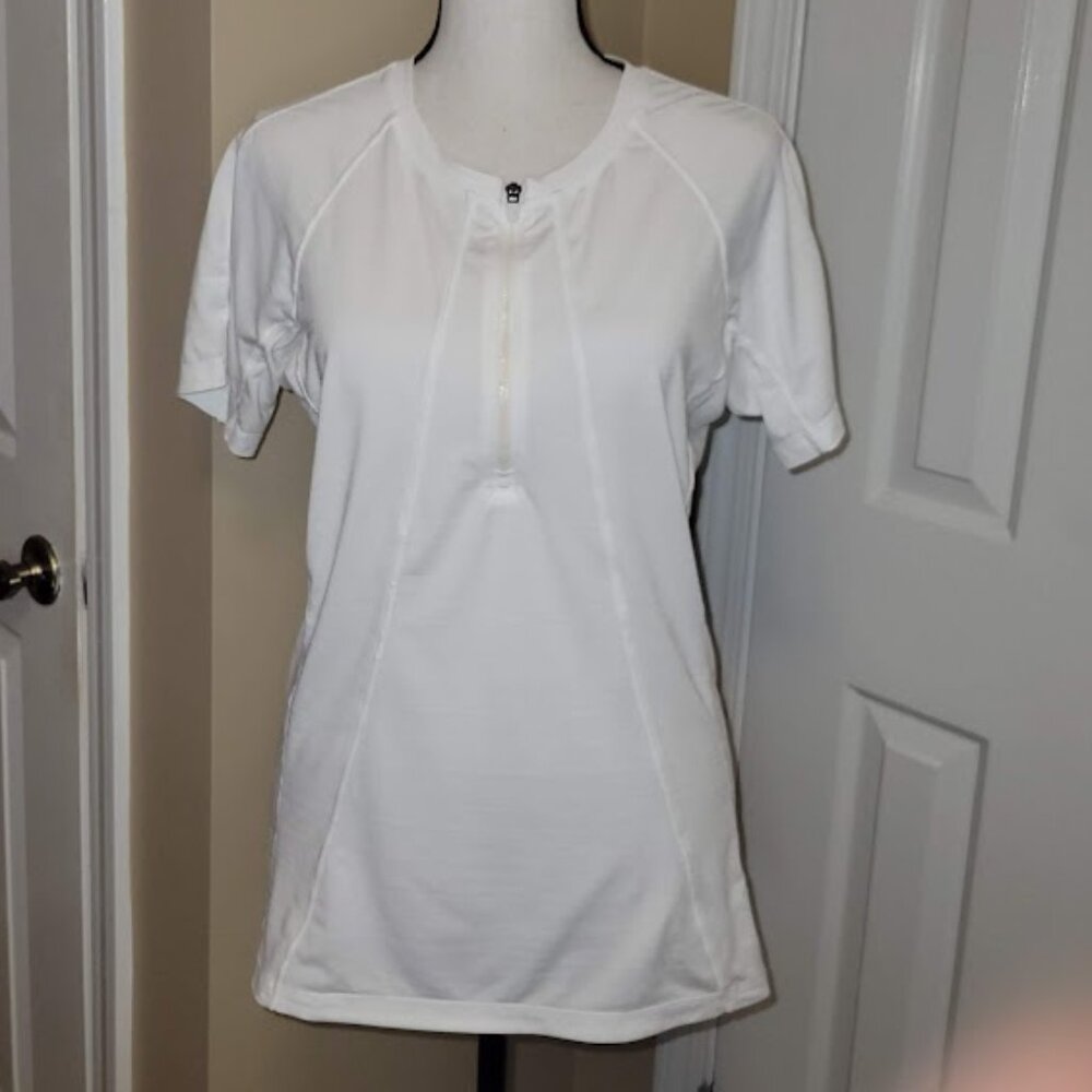 Athleta White Half Zip Performance Running Top Short Sleeve M